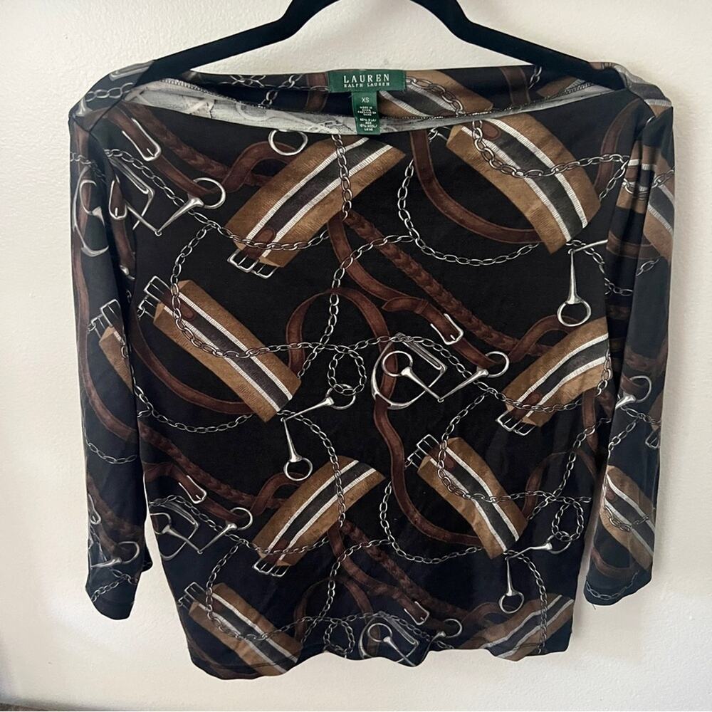Ralph Lauren Horsebit Print Silk Blouse